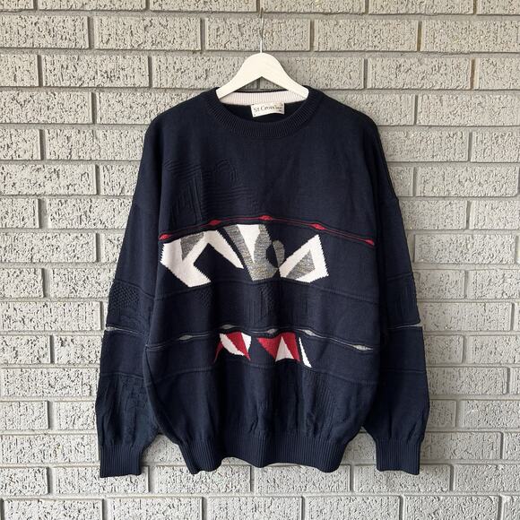 St. Croix Knits Vintage Geometric Pattern Sweater size M Coogi Style Grandpa - Picture 1 of 8